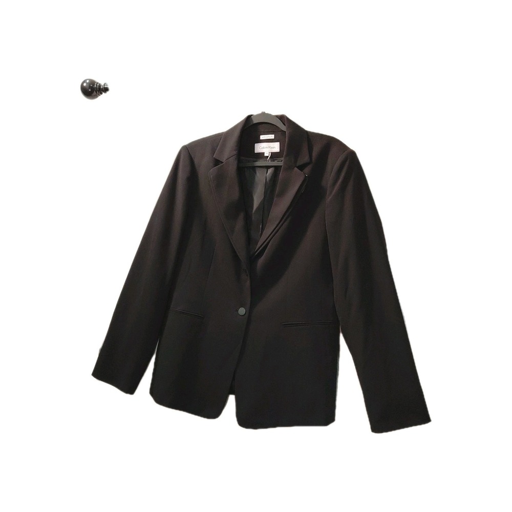 Vtg Calvin Klein Womens Black Blazer Jacket New Sz  14 TwoButton Business Attire